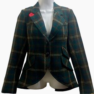 SMYTHE DUCHESS EQUESTRIAN ELBOW PATCH HUNTING RIDING PLAID WOOL  COAT BLAZER  6